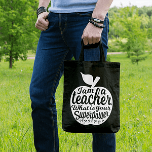 TAS I AM A TEACHER ZWART is een leuk kado voor iedere leraar
