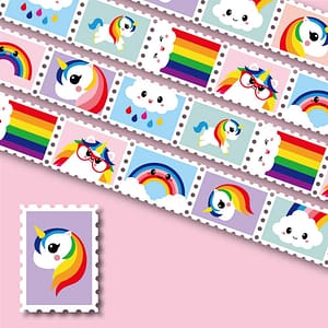 STAMP WASHI TAPE EENHOORN REGENBOOG en WOLKEN