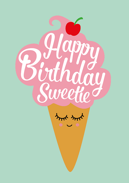 Postkaart Happy Birthday sweety ijsje