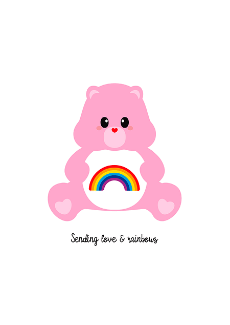 Postkaart Care Bear Sending love and Rainbows